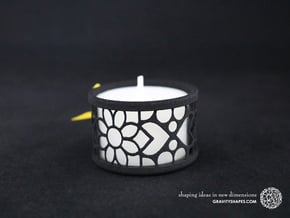 Set of 2 small tealight holders with Mosaic-2 in Black Natural Versatile Plastic