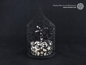 Christmas tealight holder with stars in Black Natural Versatile Plastic