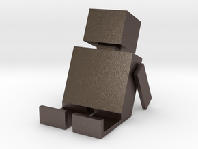 Square Man Phone Stand in Polished Bronzed Silver Steel