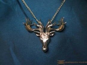 Mistletoe Reindeer Pendant/ Ornament in Natural Brass: Small