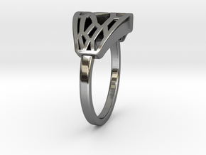 Voronoi Rectangular Inkscape Ring in Fine Detail Polished Silver