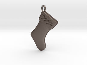 "Naughty" Christmas Stocking Pendant in Polished Bronzed Silver Steel