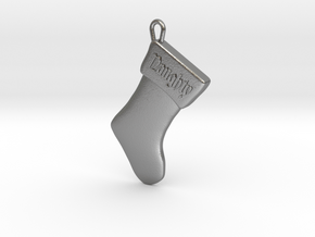 "Naughty" Christmas Stocking Pendant in Natural Silver