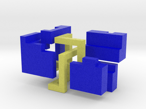 Puzzle mobius knot cube (blue and yellow) in Full Color Sandstone: Medium