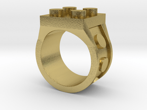 Brick 4 Stud Ring - Size 9  in Natural Brass