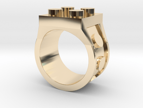 Brick 4 Stud Ring - Size 9  in 14k Gold Plated Brass