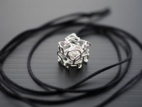 Organic caged cube pendant in Natural Silver (Interlocking Parts)