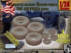 1/24 MaxxPro Mich XZL 395-85R20 Tire-Wheel Set001 in Tan Fine Detail Plastic