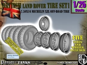 1/25 Land Rover 750x16 Tires and wheels Set001 in Tan Fine Detail Plastic