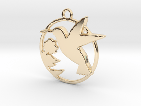 Humming-bird & hibiscus in 14k Gold Plated Brass