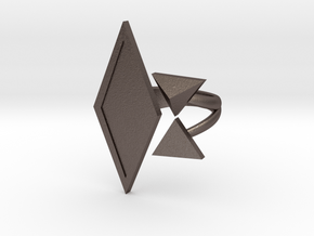 Black Rhombus Ring - Ring Base (with border) in Polished Bronzed Silver Steel: 6 / 51.5