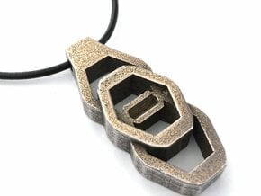 Vertical Industrial Hex Nut Slide Pendant  in Polished Bronzed Silver Steel