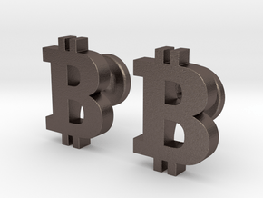 Bitcoin Cufflinks in Polished Bronzed Silver Steel