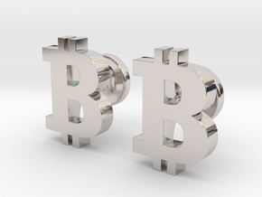 Bitcoin Cufflinks in Rhodium Plated Brass