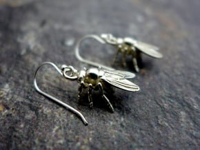 Drosophila Fruit Fly Earrings - Science Jewelry in Natural Silver