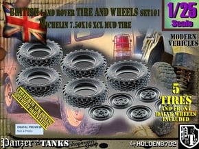 1/25 Land Rover XCL 750x16 Tire and wheels Set101 in Smooth Fine Detail Plastic