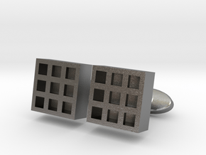 Square Cell Cufflinks in Natural Silver