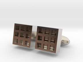 Square Cell Cufflinks in Rhodium Plated Brass