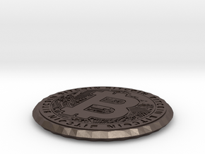 Bitcoin Coin / Coaster ( double sided ) in Polished Bronzed Silver Steel: Extra Small
