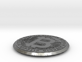 Bitcoin Coin / Coaster ( double sided ) in Natural Silver: Extra Small