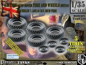 1/35 Land Rover XCL 750x16 Tire and wheels Set101 in Smooth Fine Detail Plastic