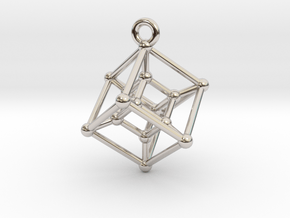 Hypercube Pendant in Rhodium Plated Brass