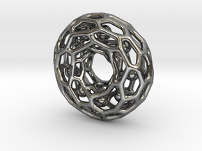 Voronoi tor pendant with little balls moving freel in Polished Silver (Interlocking Parts)