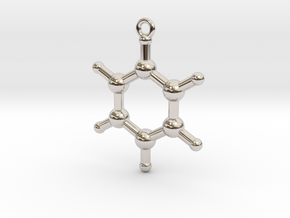 Benzen Molecule Pendant. 2 Sizes. in Rhodium Plated Brass: Medium