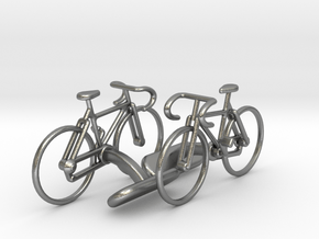 Racing Bicycle Cufflinks in Natural Silver