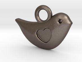 Lovebird Pendant in Polished Bronzed Silver Steel