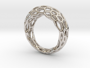 Ring Voronoi #1 in Rhodium Plated Brass