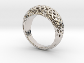 Ring Voronoi "Extravagaza"  #1B  in Rhodium Plated Brass