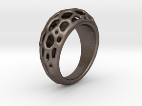 Ring Voronoi #2  in Polished Bronzed Silver Steel