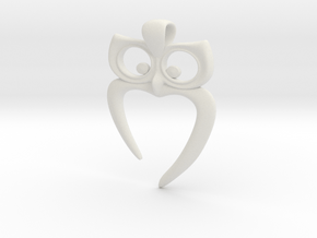 Owl Heart Pendant in White Premium Versatile Plastic