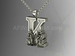 Scroll Letter K – Initial Letter Pendant in Fine Detail Polished Silver