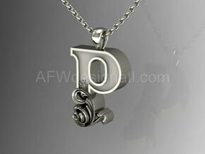 Scroll Letter P – Initial Letter Pendant in Fine Detail Polished Silver