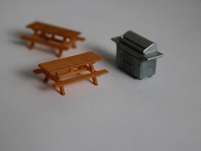 HO Scale BBQ+Picnic Benches in Smooth Fine Detail Plastic