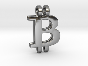 Bitcoin Pendant in Fine Detail Polished Silver