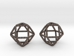 Twisted Cuboctahedron Pair  in Polished Bronzed Silver Steel