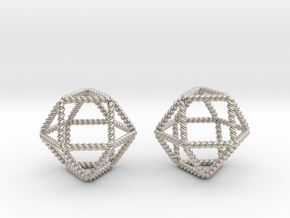 Twisted Cuboctahedron Pair  in Rhodium Plated Brass