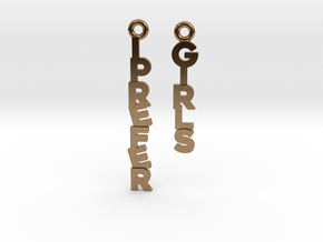 "I prefer girls" - Naughty messages earings in Natural Brass