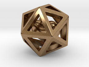 Polyhedron with interlocked heart pendant in Natural Brass (Interlocking Parts)