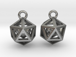 Polyhedron earrings with interlocked heart in Natural Silver (Interlocking Parts)