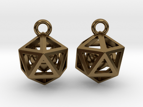 Polyhedron earrings with interlocked heart in Polished Bronze (Interlocking Parts)