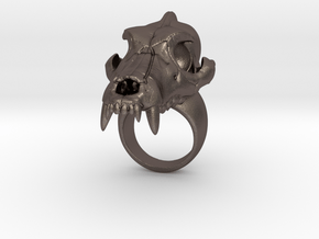 Wolf Skull Ring in Polished Bronzed-Silver Steel: 8 / 56.75