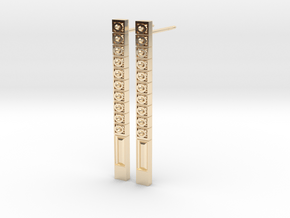 Bar Earring with Pattern of Carved Circles in 14K Yellow Gold