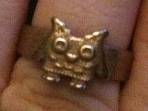 Owl Ring size 7 in Polished Bronzed Silver Steel