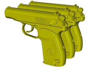 1/25 scale USSR KGB Makarov pistols x 3 in Clear Ultra Fine Detail Plastic