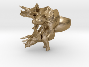 crazy big triceratops ring size 9 in Polished Gold Steel