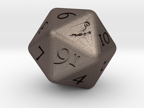 D20 D&D Wizard's Dice in Polished Bronzed Silver Steel